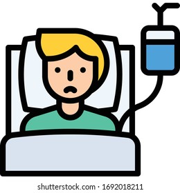 Patient with saline vector illustration, filled design icon