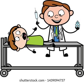 Patient Scared after See Syringe - Professional Cartoon Doctor Vector Illustration