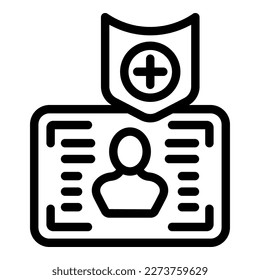 Vector de contorno de icono protegido por el paciente. Tarjeta médica. Paciente de salud
