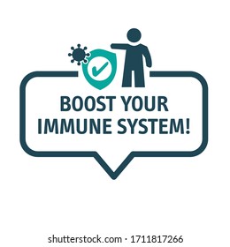 patient with shield and virus in front of it. boost your immune system. Vector illustration concept