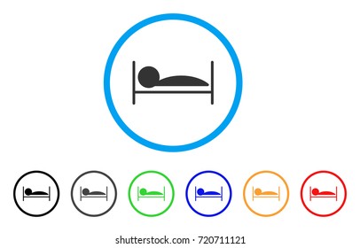 Patient Sleep rounded icon. Style is a flat patient sleep gray symbol inside light blue circle with black, gray, green, blue, red, orange variants. Vector designed for web and software interfaces.
