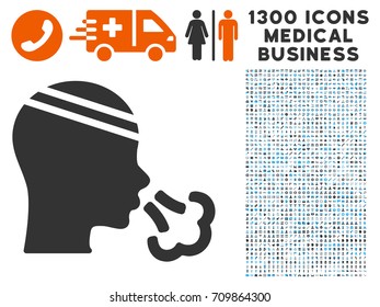 Patient Sneeze grey vector icon with 1300 doctor business pictographs. Set style is flat bicolor light blue and gray pictograms.