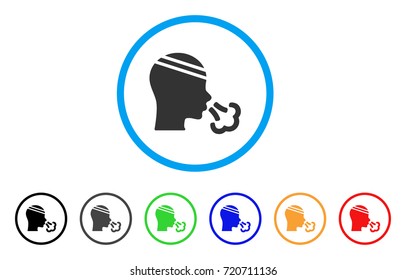 Patient Sneeze rounded icon. Style is a flat patient sneeze grey symbol inside light blue circle with black, gray, green, blue, red, orange color versions.