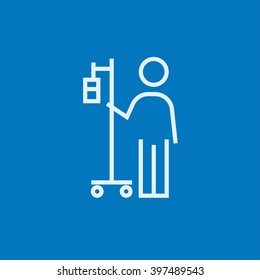 Patient standing with intravenous dropper line icon.