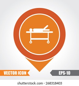 Patient Stretcher Icon On Map Pointer. Eps.-10.