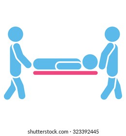 Patient Stretcher vector icon. Style is bicolor flat symbol, pink and blue colors, rounded angles, white background.