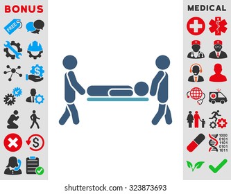 Patient Stretcher vector icon. Style is bicolor flat symbol, cyan and blue colors, rounded angles, white background.