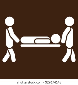 Patient Stretcher vector icon. Style is flat symbol, white color, rounded angles, brown background.