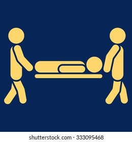 Patient Stretcher vector icon. Style is flat symbol, yellow color, rounded angles, blue background.