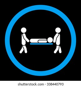 Patient Stretcher vector icon. Style is bicolor flat rounded symbol, blue and white colors, rounded angles, black background.