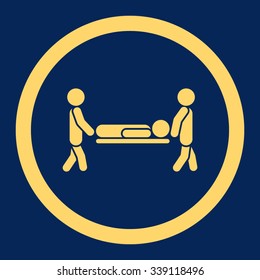 Patient Stretcher vector icon. Style is flat rounded symbol, yellow color, rounded angles, blue background.