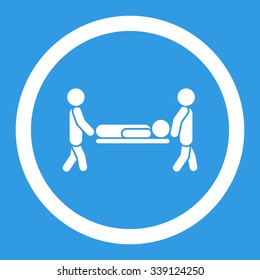 Patient Stretcher vector icon. Style is flat rounded symbol, white color, rounded angles, blue background.