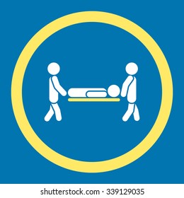 Patient Stretcher vector icon. Style is bicolor flat rounded symbol, yellow and white colors, rounded angles, blue background.