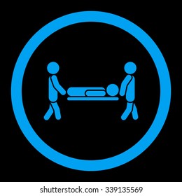 Patient Stretcher vector icon. Style is flat rounded symbol, blue color, rounded angles, black background.