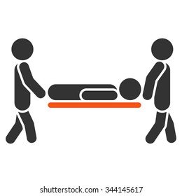 Patient Stretcher vector icon. Style is bicolor flat symbol, orange and gray colors, rounded angles, white background.