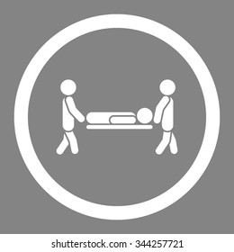 Patient Stretcher vector icon. Style is flat rounded symbol, white color, rounded angles, gray background.