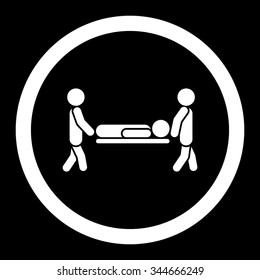 Patient Stretcher vector icon. Style is flat rounded symbol, white color, rounded angles, black background.