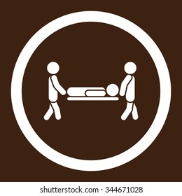 Patient Stretcher vector icon. Style is flat rounded symbol, white color, rounded angles, brown background.