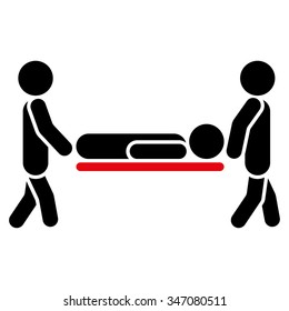 Patient Stretcher vector icon. Style is bicolor flat symbol, intensive red and black colors, rounded angles, white background.