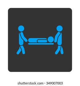 Patient Stretcher vector icon. Style is flat rounded square button, blue and gray colors, white background.