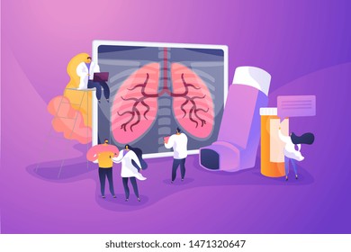 Patient Suffering From Allergic Asthma Symptoms. Pneumonia Treatment. Obstructive Pulmonary Disease, Chronic Bronchitis, Emphysema Concept. Vector Isolated Concept Creative Illustration