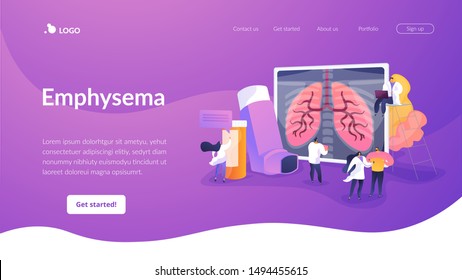 Patient suffering from allergic asthma symptoms. Pneumonia treatment. Obstructive pulmonary disease, chronic bronchitis, emphysema concept. Website homepage header landing web page template.