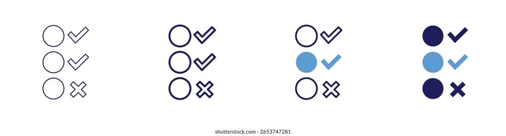 Icono de Encuesta del paciente en 4 estilos diferentes. Línea delgada, línea, línea en negrita, duotono. Estilo duotono. Trazo editable.