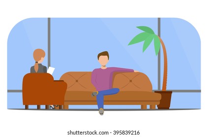 Patient talking to psychologist. Psychotherapy counseling.