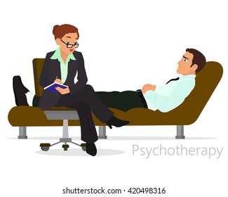 Patient talking to psychologist. Psychotherapy counseling. vector