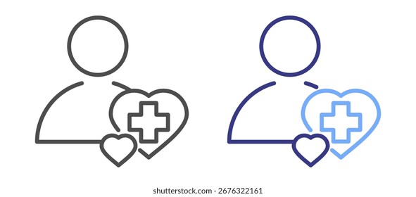 Ilustración vectorial de lámina de iconos de dos colores para pacientes