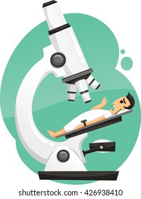 patient under microscope cartoon illustration