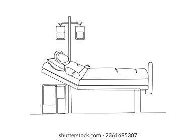 A patient undergoes intensive treatment. Intensive care unit one-line drawing