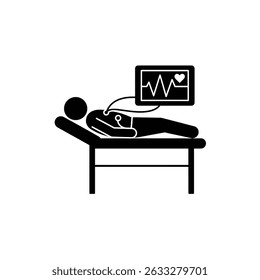 Doente Submetido a Teste Cardíaco por Eletrocardiograma ECG com Fundo Branco