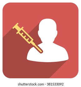 Patient Vaccination long shadow vector icon. Style is a flat symbol on a red rounded square button.