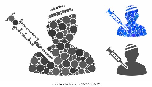 Patient vaccination mosaic of circle elements in variable sizes and shades, based on patient vaccination icon. Vector circle elements are combined into blue mosaic.