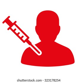 Patient Vaccination vector icon. Style is flat symbol, red color, rounded angles, white background.