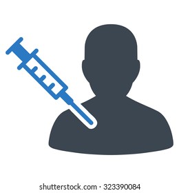 Patient Vaccination vector icon. Style is bicolor flat symbol, smooth blue colors, rounded angles, white background.