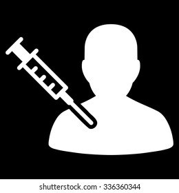 Patient Vaccination vector icon. Style is flat symbol, white color, rounded angles, black background.