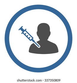 Patient Vaccination vector icon. Style is bicolor flat rounded symbol, cobalt and gray colors, rounded angles, white background.