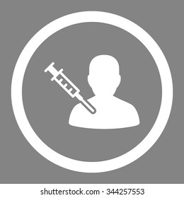 Patient Vaccination vector icon. Style is flat rounded symbol, white color, rounded angles, gray background.