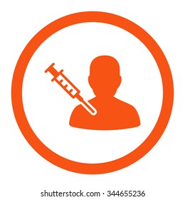 Patient Vaccination vector icon. Style is flat rounded symbol, orange color, rounded angles, white background.