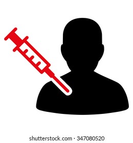 Patient Vaccination vector icon. Style is bicolor flat symbol, intensive red and black colors, rounded angles, white background.