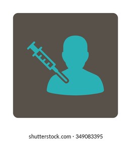 Patient Vaccination vector icon. Style is flat rounded square button, cyan and grey colors, white background.
