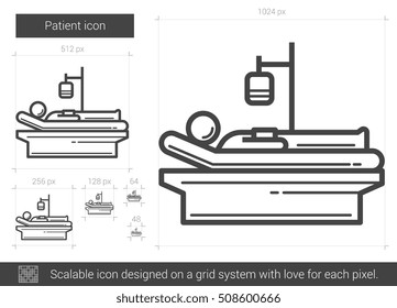 Icono de línea vector del paciente aislado en fondo blanco. Icono de línea del paciente para infografía, sitio web o aplicación. Icono escalable diseñado en un sistema de cuadrícula.
