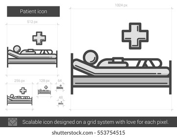 Icono de línea vector del paciente aislado en fondo blanco. Icono de línea del paciente para infografía, sitio web o aplicación. Icono escalable diseñado en un sistema de cuadrícula.