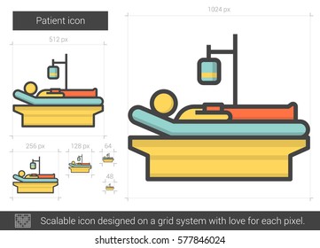 Patienten-Vektorsymbol einzeln auf weißem Hintergrund. Patientenzeilensymbol für Infografik, Website oder App. Skalierbares Symbol, das auf einem Gittersystem entworfen wurde.