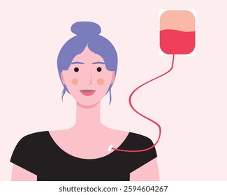 Patient with venous port system, cancer patient treated with chemotherapy, flat vector stock illustration