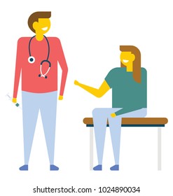 Patient visit to the doctor, flat vector icon 