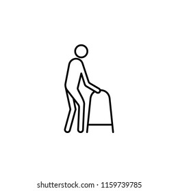 patient with a walker icon. Element of disabled icon for mobile concept and web apps. Thin line patient with a walker icon can be used for web and mobile