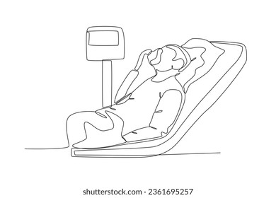 A patient wears an oxygen hose. Intensive care unit one-line drawing